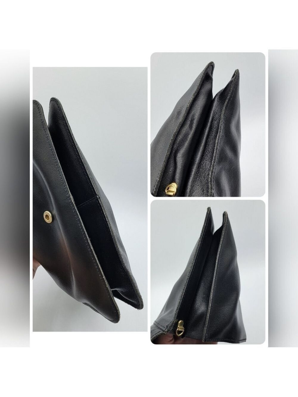 Vintage Black Leather Clutch Handbag #2758 - Picture 14 of 14